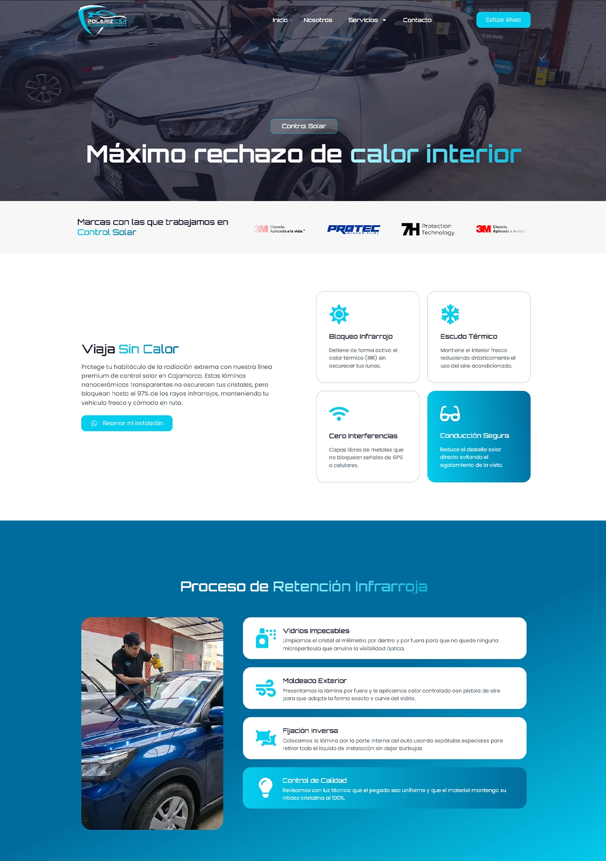 Diseño de la sección de control solar nanocerámico para Polarizcar por Cristhian Estudio.